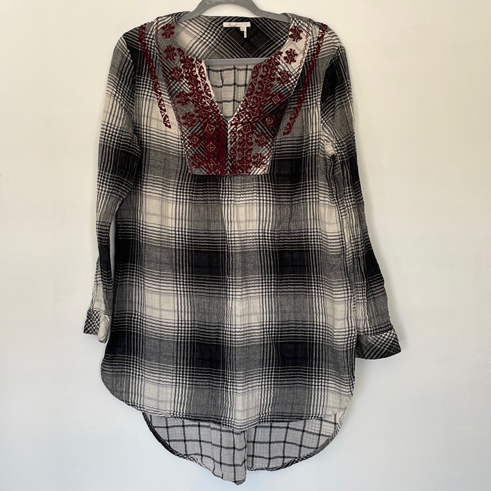 Flareat Cotton Embroidered Tunic Beaded M Anthropologie Boho Gypsy Shirt Top